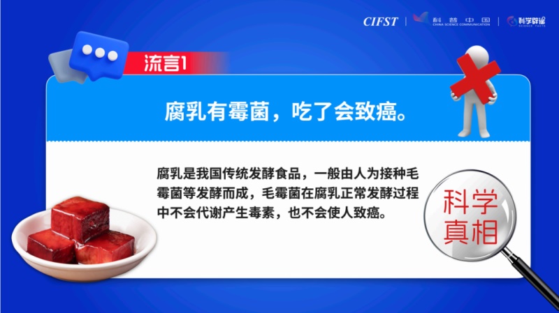 中国食品科学技术学会发布“2023年食品安全与健康流言榜” 吃腐乳不会致癌